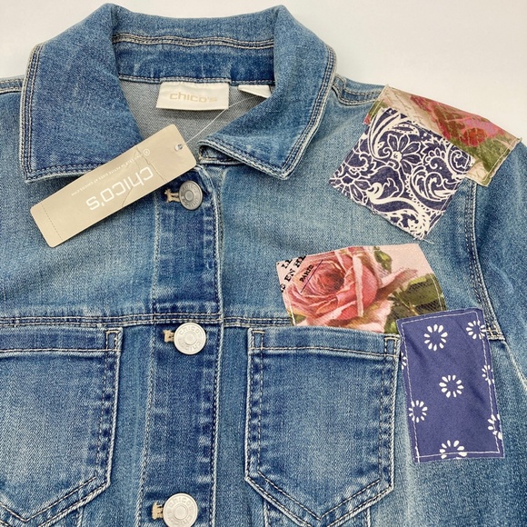 NWT Chico's Patchwork Indigo Denim Jean Jacket - Picture 2 of 7